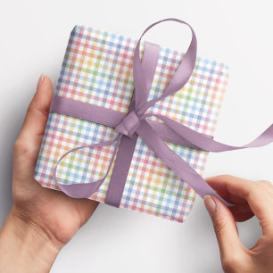 Cute rainbow gingham plaid colourful pastel wrapping paper