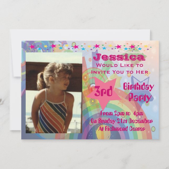 Cute Rainbow Girls Birthday Invitations (Front)
