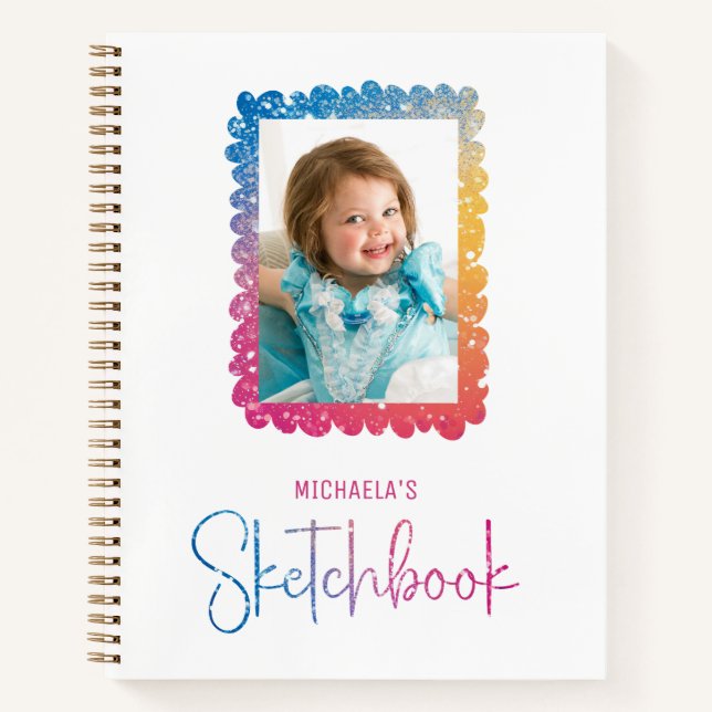 Cute Rainbow Glitter Girl Photo Frame Notebook (Front)