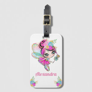 Cute Rainbow Glitter Pixie Fairy with Custom Name Luggage Tag
