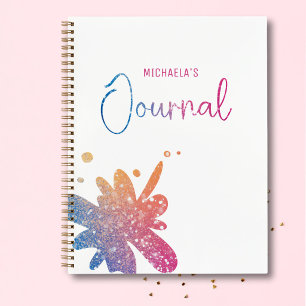 Cute Rainbow Glitter Splatter Journal Notebook