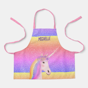 Cute Rainbow Glitter Unicorn Personalized Kids Apron