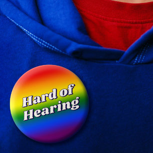 Cute Rainbow Gradient Typography Hard of Hearing 3 Cm Round Badge