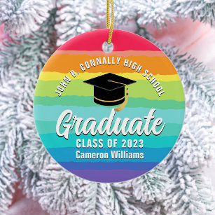 Cute Rainbow Graduate Custom 2024 LGBTQ Graduation Ceramic Tree Decoration