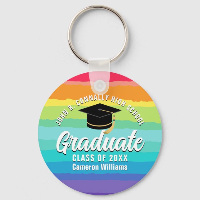Cute Rainbow Graduate Custom Graduation Gift Key Ring (Front)