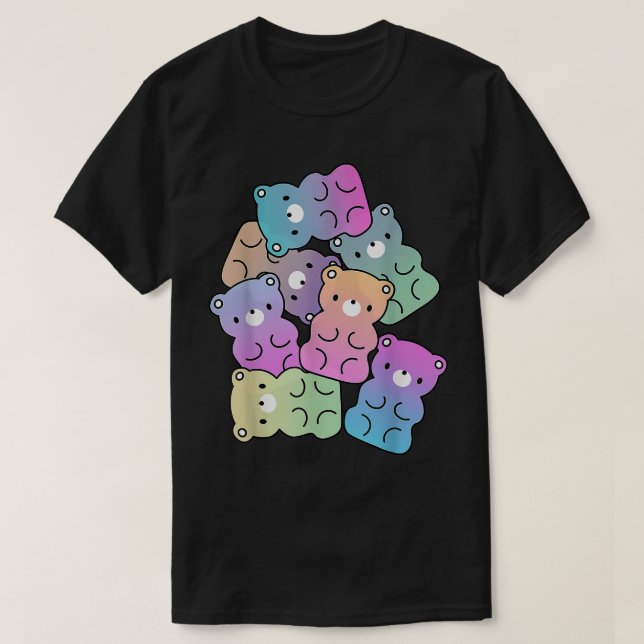 Cute Rainbow Gummy Bear Design Kawaii Aesthetic Te T-Shirt (Design Front)