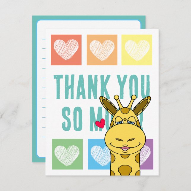 Cute Rainbow Heart Giraffe Thank You  Card (Front/Back)