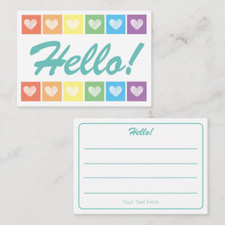 Cute Rainbow Heart Hello Lined Mini Card