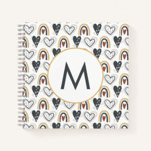 Cute Rainbow Hearts Boho Pattern Monogram Initial Notebook