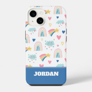 Cute Rainbow Hearts & Clouds Pattern iPhone 14 Case