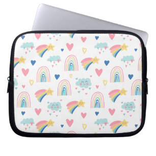 Cute Rainbow Hearts & Clouds Pattern Laptop Sleeve