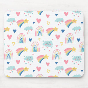 Cute Rainbow Hearts & Clouds Pattern Mouse Pad