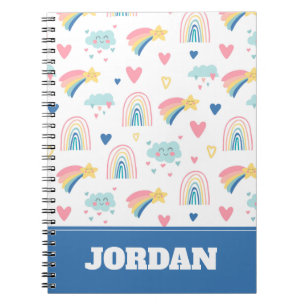 Cute Rainbow Hearts & Clouds Pattern Notebook