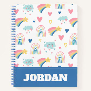 Cute Rainbow Hearts & Clouds Pattern Notebook