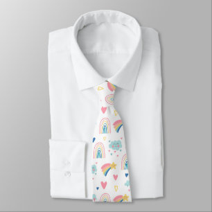 Cute Rainbow Hearts & Clouds Pattern Tie