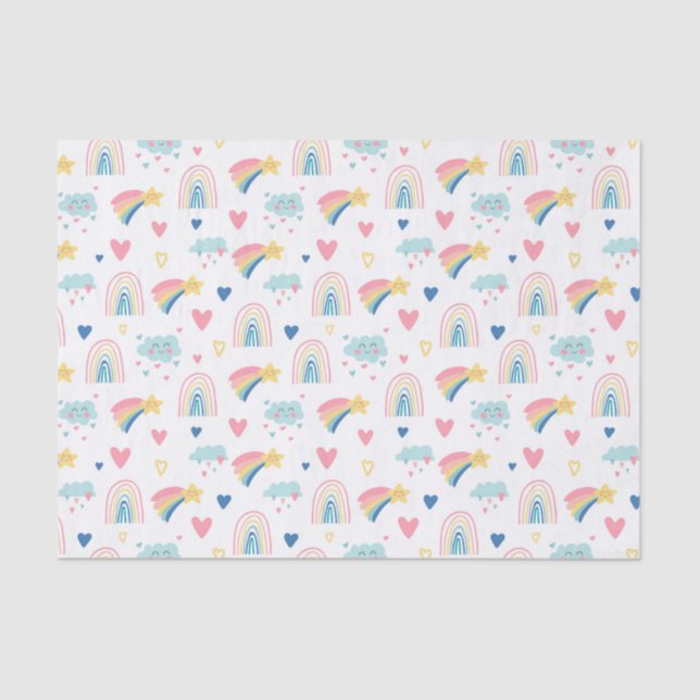 Cute Rainbow Hearts & Clouds Pattern Tissue Paper (Front)