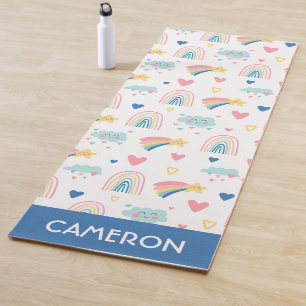 Cute Rainbow Hearts & Clouds Pattern Yoga Mat