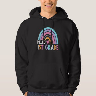 Cute Rainbow Hello 1st Grade Teacher Student Back  Hoodie