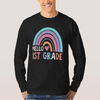 Cute Rainbow Hello 1st Grade Teacher Student Back  T-Shirt