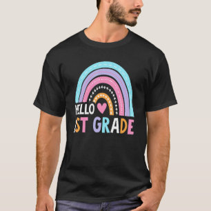 Cute Rainbow Hello 1st Grade Teacher Student Back T-Shirt
