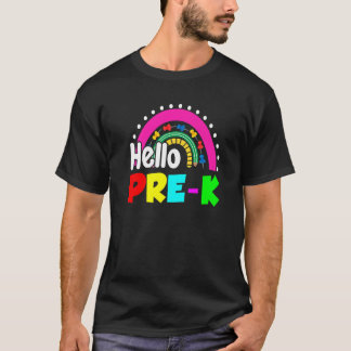 Cute Rainbow Hello Pre K  Happy First Day T-Shirt