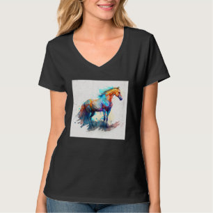 Cute Rainbow Horse Paint Splatter Illustration Col T-Shirt