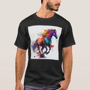Cute Rainbow Horse Paint Splatter Illustration Col T-Shirt