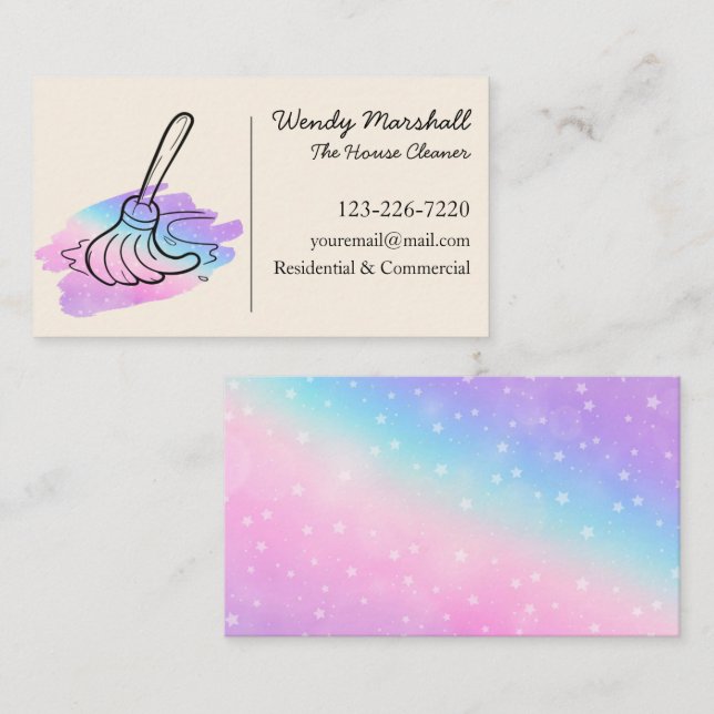 Cute Rainbow House Cleaning Services Business Card (Front/Back)