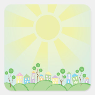 Cute Rainbow Houses on Hills Square Sticker