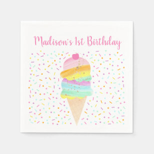 Cute Rainbow Ice Cream Birthday Napkin