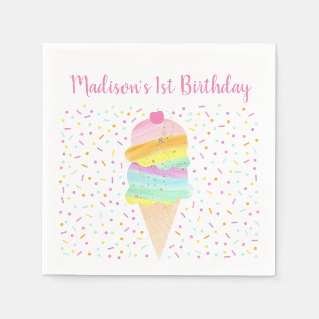 Cute Rainbow Ice Cream Birthday Napkin (Front)