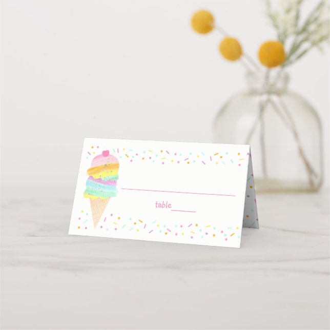 Cute Rainbow Ice Cream Birthday Place Card (Front)