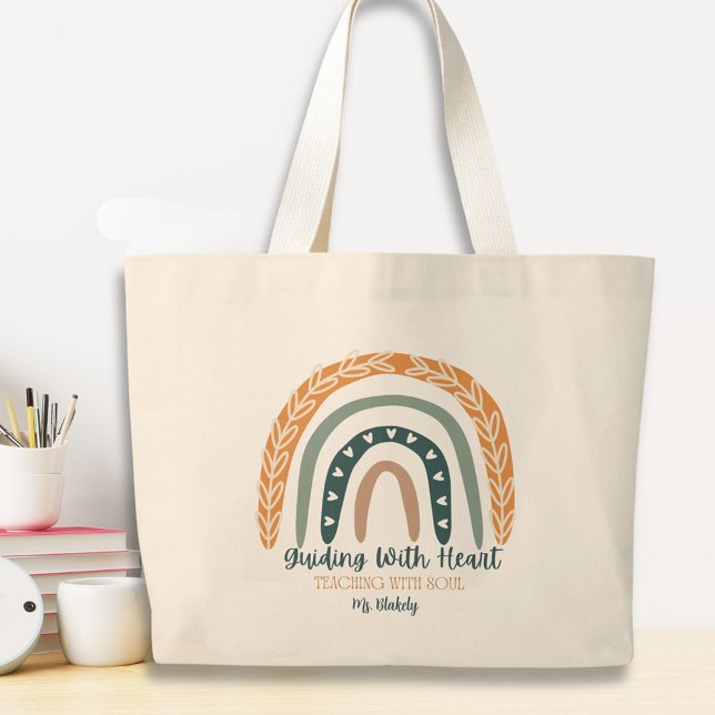 Cute Rainbow Inspirational Teacher Appreciation  Large Tote Bag (Cute Rainbow Inspirational Teacher Appreciation Large Tote Bag
)