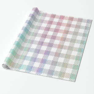 Cute Rainbow Iridescent Gingham Pattern Wrapping Paper