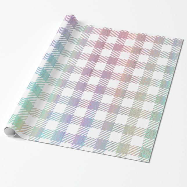 Cute Rainbow Iridescent Gingham Pattern Wrapping Paper (Unrolled)
