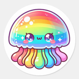 Cute Rainbow Jellyfish Classic Round Sticker