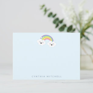 Cute Rainbow Kawaii Cloud Light Blue Custom Name Thank You Card