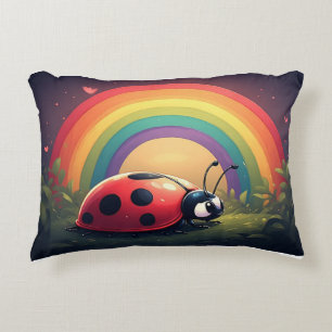Cute Rainbow Ladybug Grass Cartoon Design Decorative Cushion