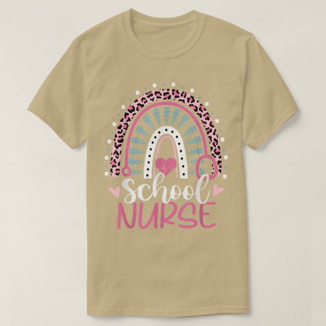 Cute Rainbow Leopard Print School Nurse 100th day  T-Shirt (Design Front)