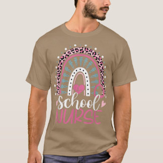 Cute Rainbow Leopard Print School Nurse 100th day  T-Shirt