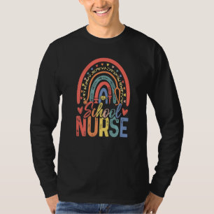 Cute Rainbow Leopard Print School Nurse Back To Sc T-Shirt