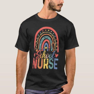 Cute Rainbow Leopard Print School Nurse Back To Sc T-Shirt