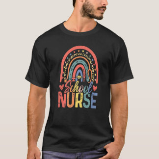 Cute Rainbow Leopard Print School Nurse Back To Sc T-Shirt