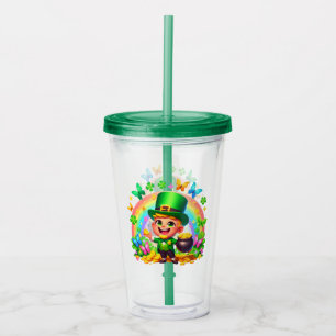 Cute Rainbow Leprechaun with Gold Acrylic Tumbler