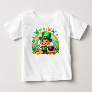 Cute Rainbow Leprechaun with Gold Baby T-Shirt