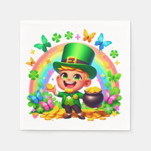 Cute Rainbow Leprechaun with Gold Napkin