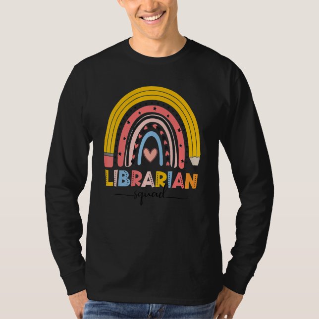 Cute Rainbow Librarian Squad First Day Of School T-Shirt (Front)