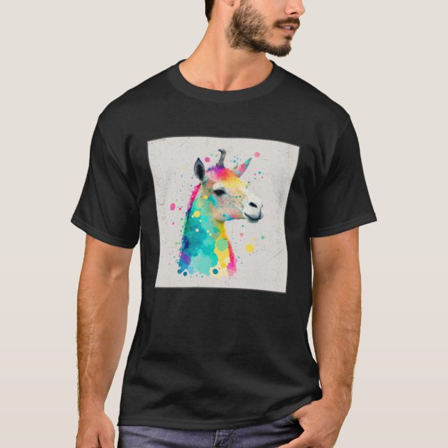 Cute Rainbow Llama Paint Splatter Illustration Col T-Shirt (Front)