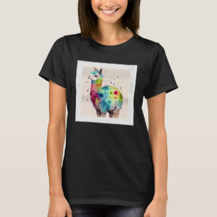 Cute Rainbow Llama Paint Splatter Illustration Col T-Shirt