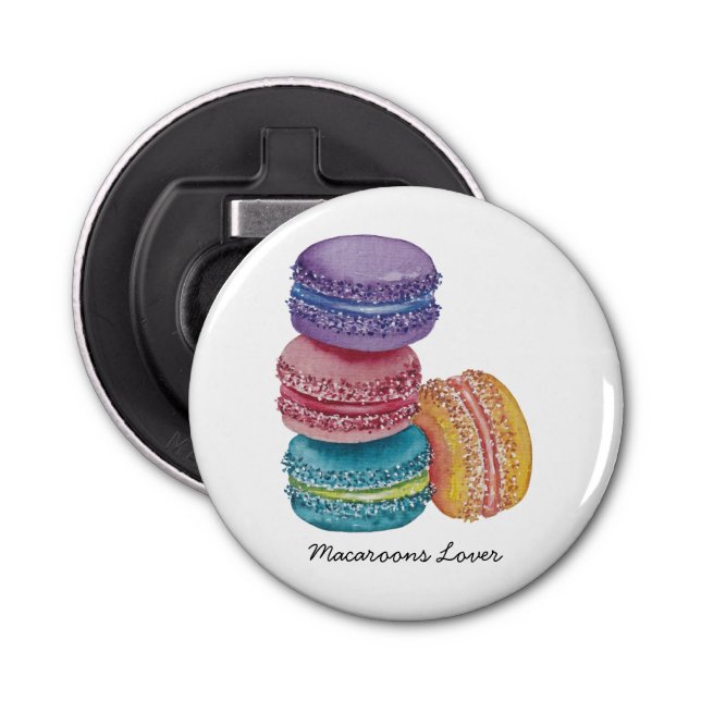 Cute Rainbow Macaroons In Watercolor  Bottle Opener (Front)